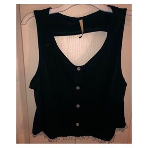 Black Semi Cropped Tank Top Blouse.